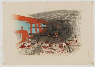 Thirty Shots from the Tingyuen Caused Heavy Damage to our Left Side Battery on the Lower Deck, illustration for the unpublished book Conditions aboard the Battleship Matsushima During the Battle of the Yellow Sea (Kôkai kaisen ni okeru Matsushima kannai no jôkyô)