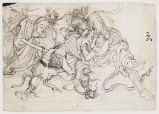 Warrior Wrestling a Buddhist Guardian Statue