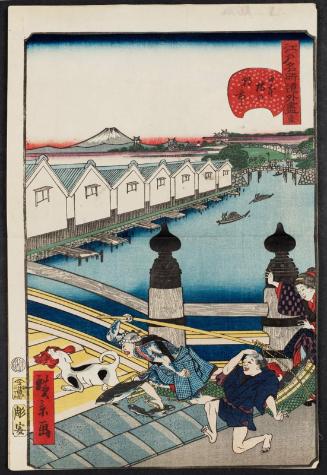 No. 1, Morning Market at Nihonbashi (Nihonbashi no asaichi), from the series Comical Views of Famous Places in Edo (Edo meisho dôke zukushi)