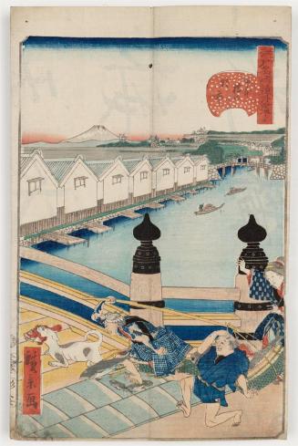 No. 1, Morning Market at Nihonbashi (Nihonbashi no asaichi), from the series Comical Views of Famous Places in Edo (Edo meisho dôke zukushi)