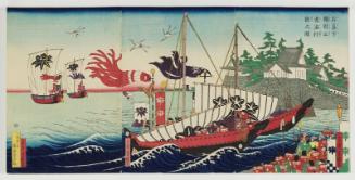 The Entourage of of Lord Yoritomo, Minister of the Right, Crossing the Sea (Ubakuka Yoritomo kô tokai gyôsô no zu)