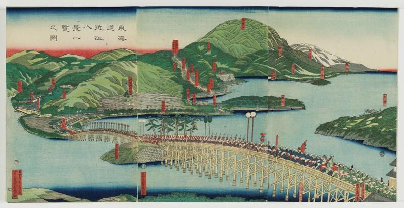 The Eight Views of Ômi in a Single View, Seen from the Tôkaidô Road (Tôkaidô Ômi hakkei ichiran no zu)