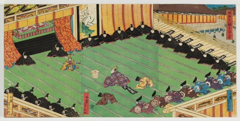 Lord Yoritomo Visits the Hachiman Shrine (Yoritomo kô Hachiman sankei no zu)