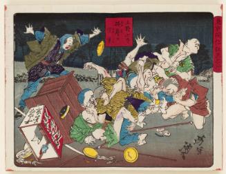 Blind Masseurs Fighting at Yamashita, Ueno (Ueno Yamashita anma no kenka), from the series Famous Places and Humorous Images of Modern Life in Tokyo (Tôkyô kaika kyôga meisho)