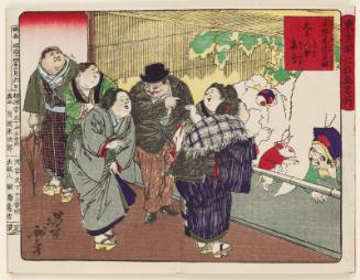 A Gathering of Well-rounded People on Dumpling Hill in Sendagi (Sendagi Dangozaka maruki jinbutsu shûkai), from the series Famous Places and Humorous Images of Modern Life in Tokyo (Tôkyô kaika kyôga meisho)