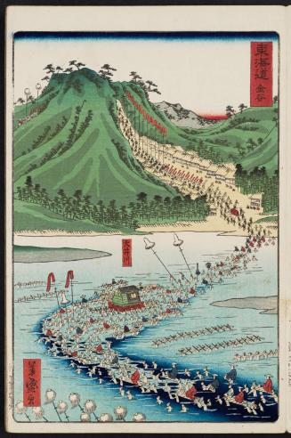 Kanaya, from the series Scenes of Famous Places along the Tôkaidô Road (Tôkaidô meisho fûkei), also known as the Processional Tôkaidô (Gyôretsu Tôkaidô), here called Tôkaidô