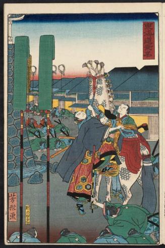 Kuwana, from the series Scenes of Famous Places along the Tôkaidô Road (Tôkaidô meisho fûkei), also known as the Processional Tôkaidô (Gyôretsu Tôkaidô), here called Tôkaidô
