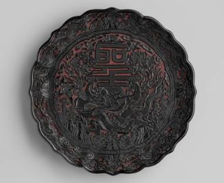 Foliate tray with auspicious design