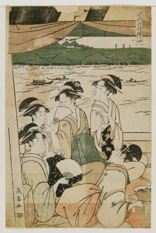 Enjoying Cool Air on a Pleasure Boat, a Pentaptych (Suzumibune gomai tsuzuki)