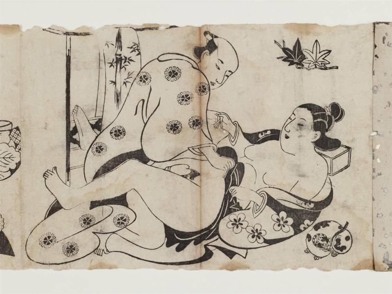 Couple with Clothes Rack and Cat, from an untitled erotic series with courtesan crests