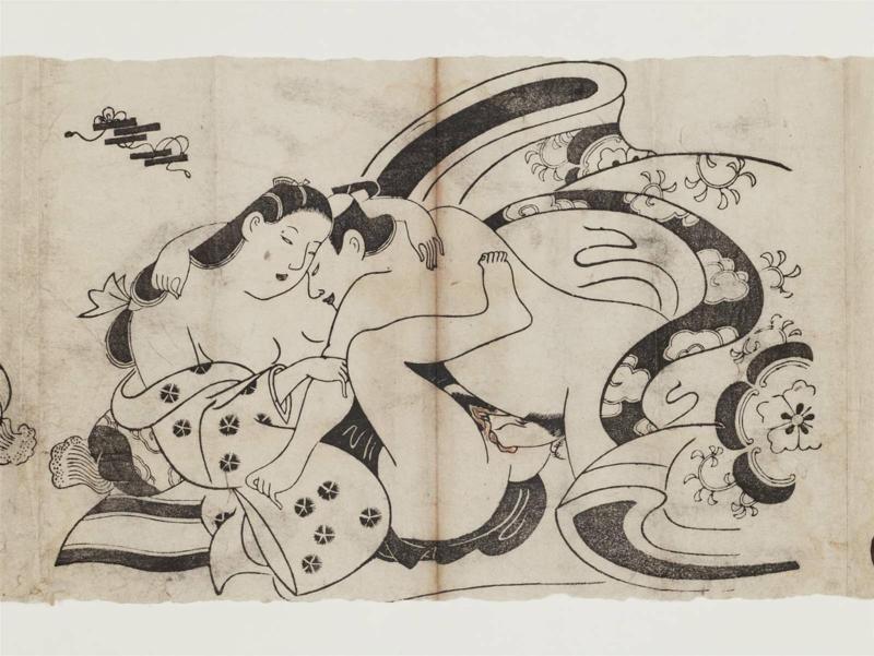 Couple under a Padded Kimono, from an untitled erotic series with courtesan crests