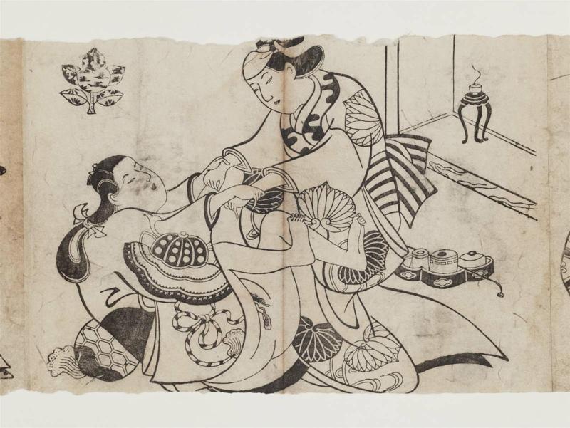 Woman and Young Actor, from an untitled erotic series with courtesan crests