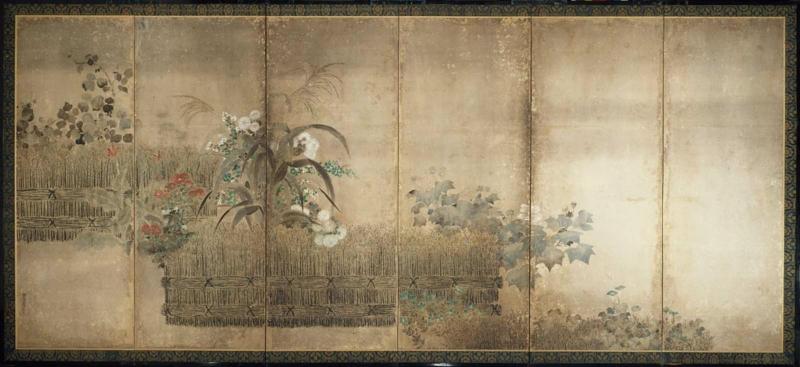 Autumn Flowers and Grasses Along a Brushwood Fence