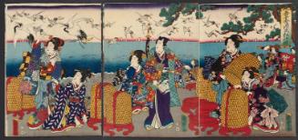Pine, Bamboo, and Plum for Eastern Genji (Azuma Genji shôchikubai): Parody of Yoritomo Releasing Cranes at Yuigahama