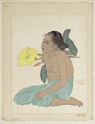 Jeune fille de Saipan et fleurs d'hibiscus (Marianes)