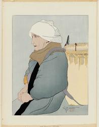 Old Japanese woman with basket.