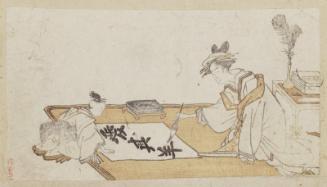 Courtesan Writing Calligraphy for the New Year of the Goat; Calendar for 1799