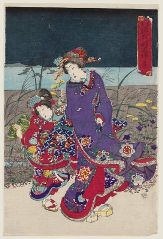 Genji in Two Drawing Styles: View of Akashi Bay (Kakiwake Genji Akashi ura no kei)