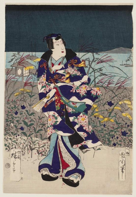 Genji in Two Drawing Styles: View of Akashi Bay (Kakiwake Genji Akashi ura no kei)