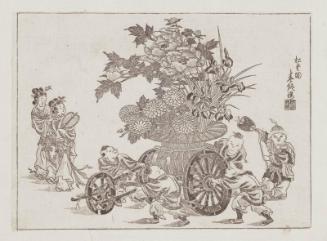 Chinese Women and Children with Flower Cart