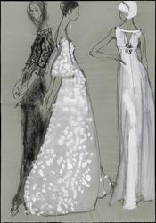Three female models in couture gowns