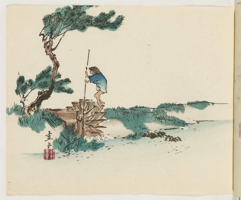 Man Operating Treadle Waterwheel