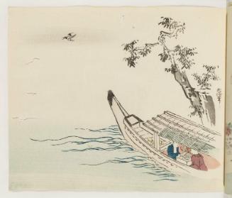 Men Playing Go on a Roofed Boat, with Cuckoo Overhead
