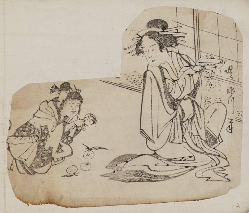 Courtesan with Letter and Kamuro Peeling Orange