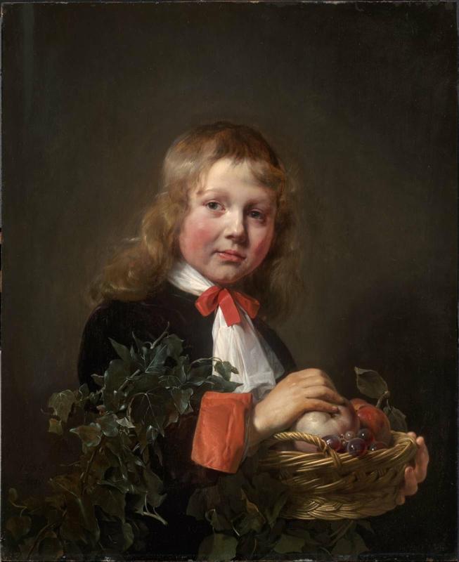 Portrait of a Boy holding a Basket of Fruit