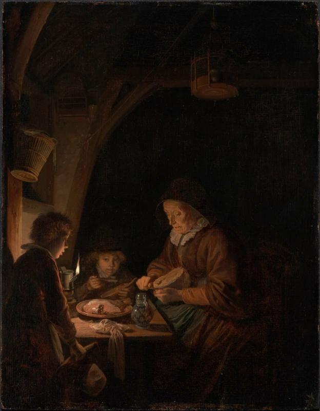 Old Woman Cutting Bread