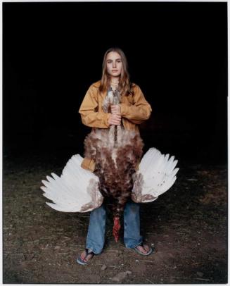 Mattie with a Bourbon Red Turkey, Laverty Ranch, Custer County, Idaho, November