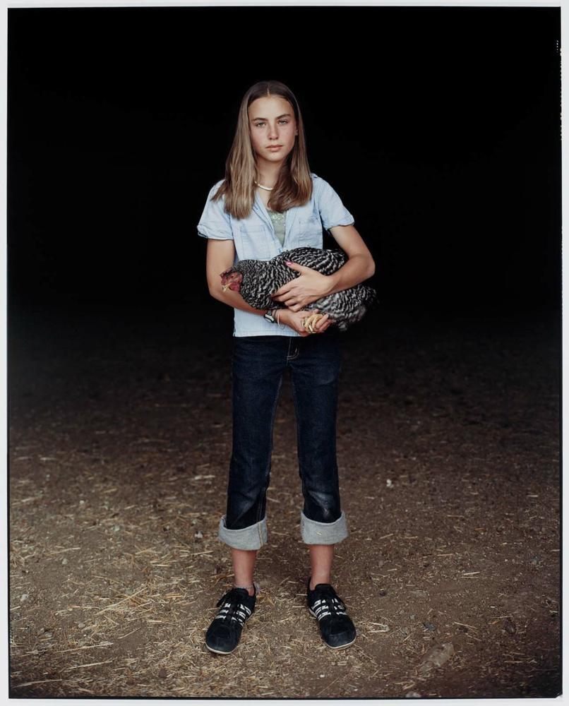 Mattie with a Plymouth Barred Rock Hen, Laverty Ranch, Custer County, Idaho, June