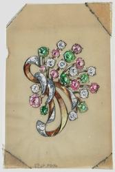 Jewelry design for Seaman Schepps with brooch of scrolling bands