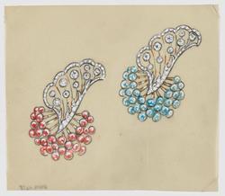Jewelry design for Seaman Schepps for two stylized foliate brooches