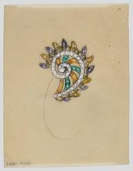 Jewelry design for Seaman Schepps of earring in stylized "nautilus" design