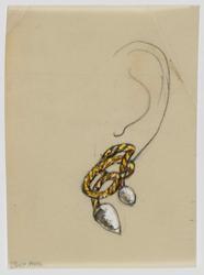 Design for an earring by Seaman Schepps of gold rope earring