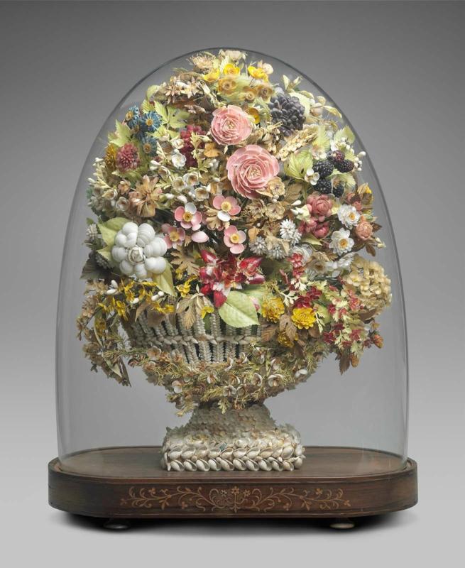 Shellwork basket of flowers ("Flower Dome")