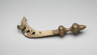 Gold Weight in the form of a hilted State Sword with a Ring Attached and Highly Decorated Handle