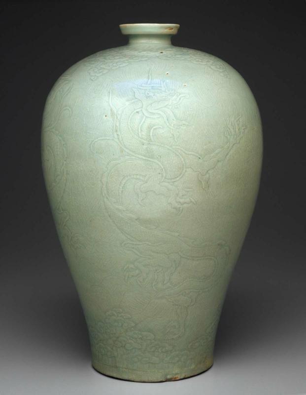 Prunus vase with carved dragon