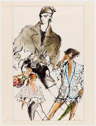 Four female models in (clockwise from top) safari jacket and shorts; washed silk blazer and culottes; cotton shirt and bermuda shorts; colorful rayon top and shorts
