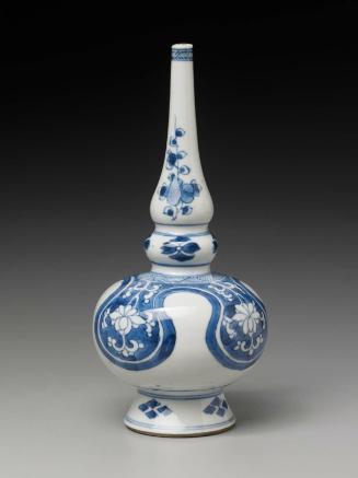 Triple gourd-shaped bottle with blue-and-white decoration of flowers in cartouches