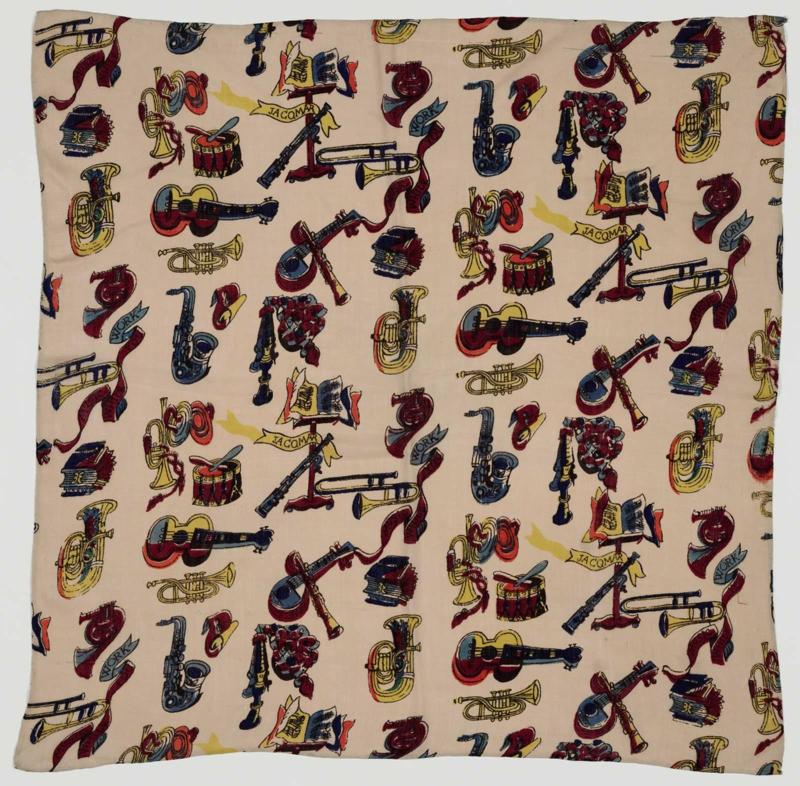 Woman's scarf: "Music while you work"