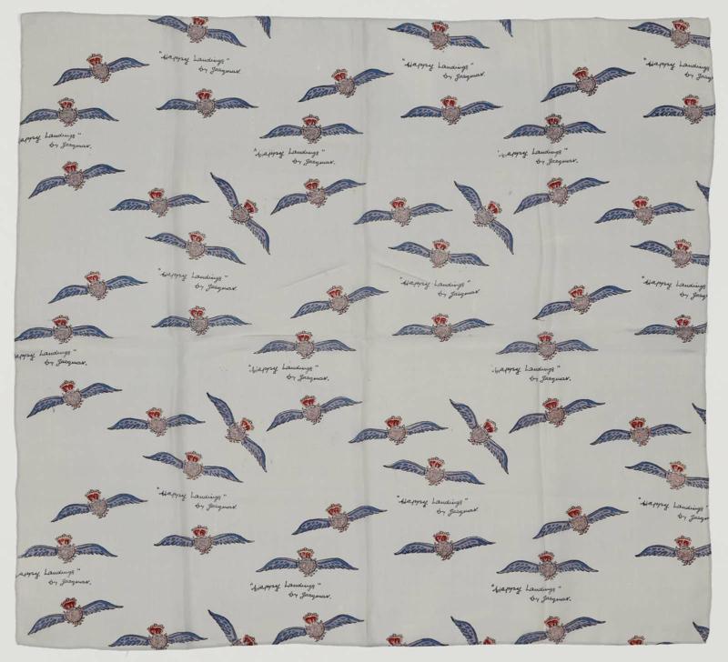 Woman's scarf: "Happy Landings"