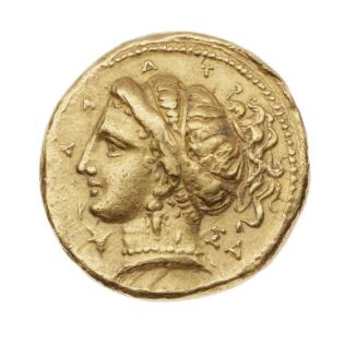 1/2 stater of Taras (Tarentum) with head of Satyra (?)