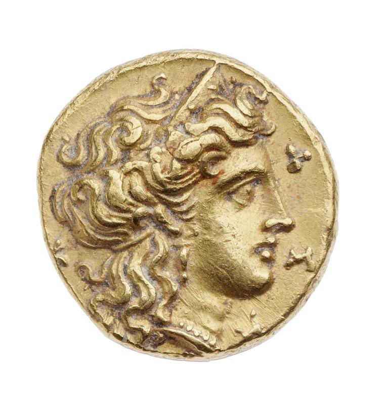 1/6 stater of Taras (Tarentum) with head of Persephone (?), struck under Alexander of Epiros