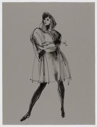 Female model in big coat with hood 