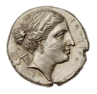 100 litra-piece of Syracuse with head of Apollo, struck under Dionysios I and II
