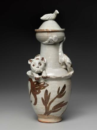 Funerary jar with a flower spray, tiger, and bird