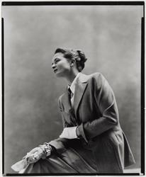 Model Wearing Suit Seated (Style a la Katherine Hepburn)