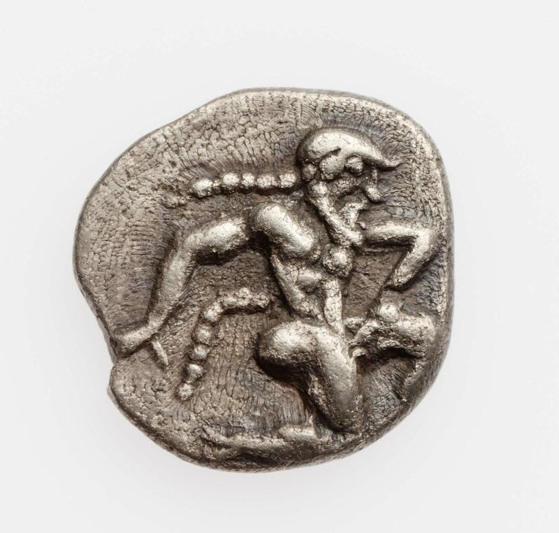 1 1/2 obols (?) of Thraco-Macedonian tribe or city with kneeling Silenos